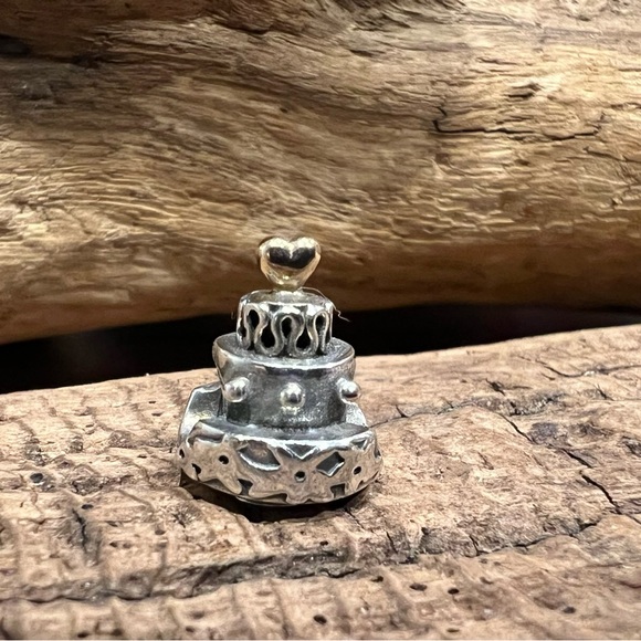 Authentic Pandora Charm 14k Gold Silver Celebration Cake Wedding Heart Birthday - Picture 4 of 8
